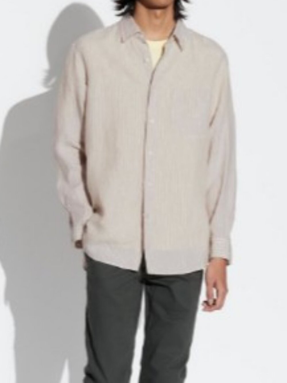 Uniqlo linen regular fit long sleeve button down stripe shirt men's size S